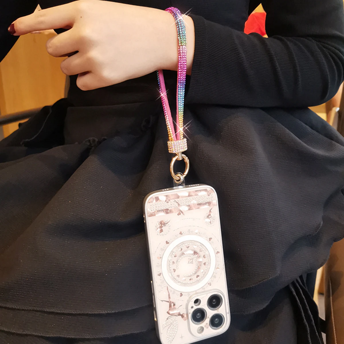 For Cell phone lanyard pendant phone strap Keychain on the phone Wrist chain luxury rhinestone pendant chain diamond bracelet thumbnail 5