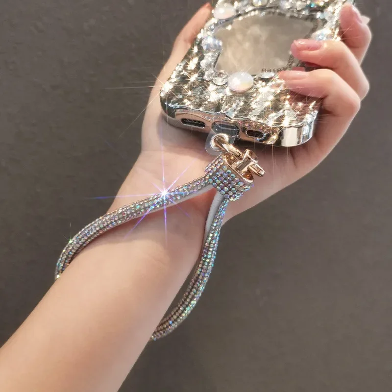 For Cell phone lanyard pendant phone strap Keychain on the phone Wrist chain luxury rhinestone pendant chain diamond bracelet thumbnail 2