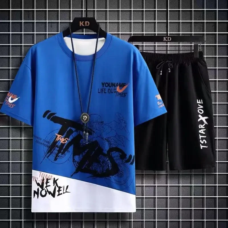 Men's Sets 2025 Summer Fashion T Shirts Casual Polyester Gradient Shorts Set Men's Sporty Two-piece Outfit Basketball Tracksuits thumbnail 2