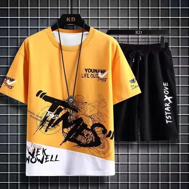 Men's Sets 2025 Summer Fashion T Shirts Casual Polyester Gradient Shorts Set Men's Sporty Two-piece Outfit Basketball Tracksuits thumbnail 3