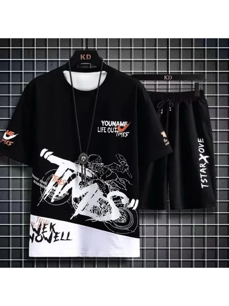 Men's Sets 2025 Summer Fashion T Shirts Casual Polyester Gradient Shorts Set Men's Sporty Two-piece Outfit Basketball Tracksuits thumbnail 5