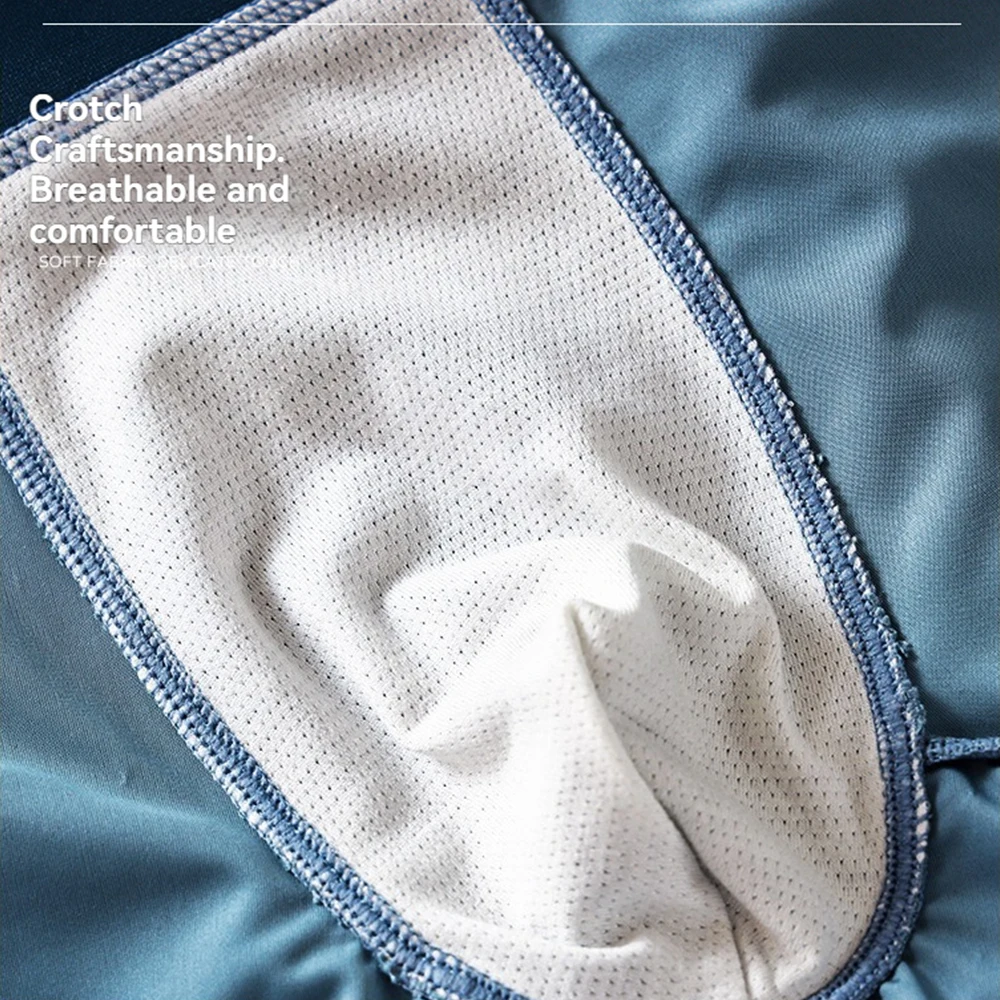 3PCS/Pack Luxury Ice Silk Satin-like Boxers Summer Smooth Cool Solid Men's Underpants Breathable Mesh Crotch Panties Underwear thumbnail 4