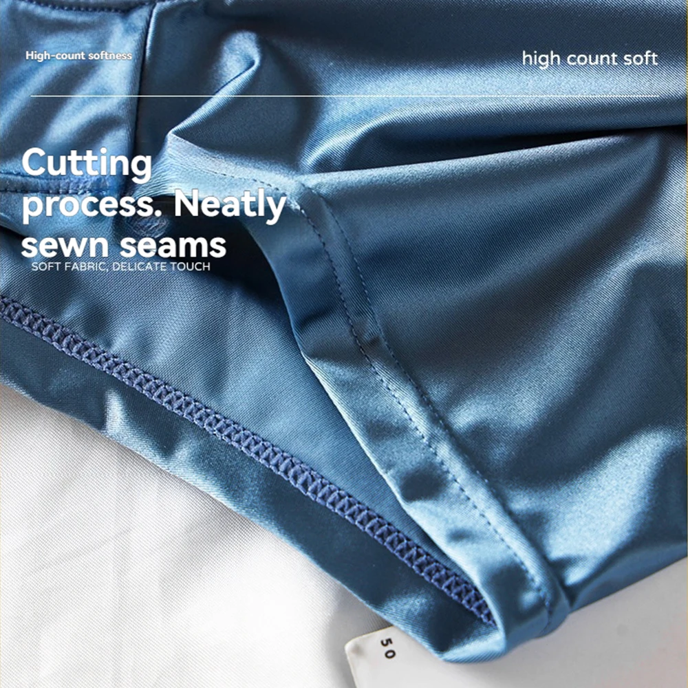 3PCS/Pack Luxury Ice Silk Satin-like Boxers Summer Smooth Cool Solid Men's Underpants Breathable Mesh Crotch Panties Underwear thumbnail 6