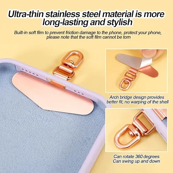 360° Rotation Metal Steel Phone Tether Tab Cell Phone Lanyard Patch Gasket Universal Cellphone Lanyard Safety Connecter Piece thumbnail 4