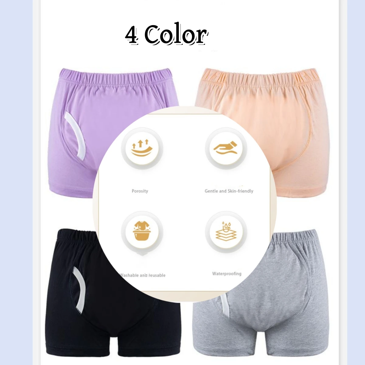 Adult Diaper Men's Washable Incontinence Shorts Open Underwear Adult Patient Reusable Breathable Pant Diaper for Elderly thumbnail 6