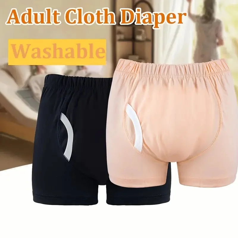 Adult Diaper Men's Washable Incontinence Shorts Open Underwear Adult Patient Reusable Breathable Pant Diaper for Elderly thumbnail 2