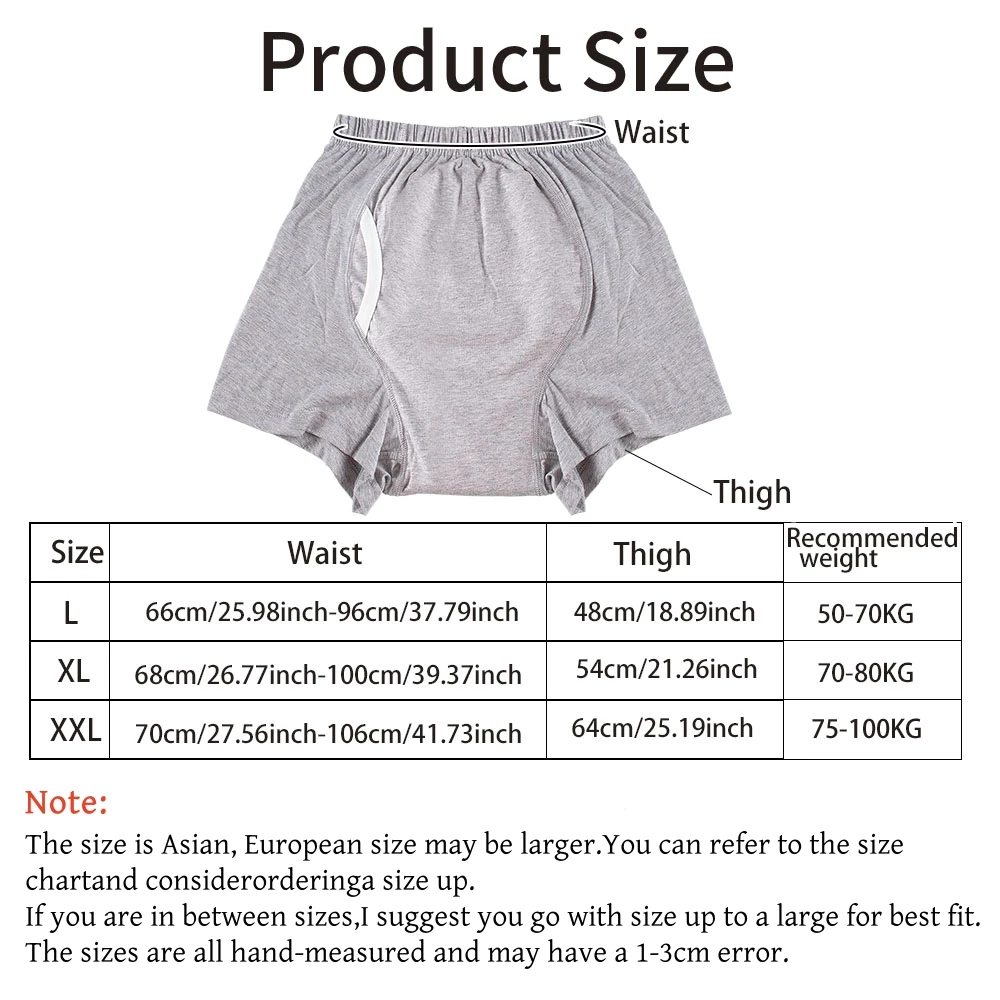 Adult Diaper Men's Washable Incontinence Shorts Open Underwear Adult Patient Reusable Breathable Pant Diaper for Elderly thumbnail 3