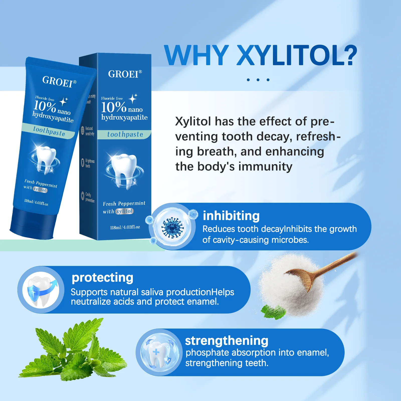 Hydroxyapatite Toothpaste Refresh Prevent Dental Cavities Stain Removal Smoke Coffee Tea Stains Sensitive Teeth Oral Hygiene thumbnail 4