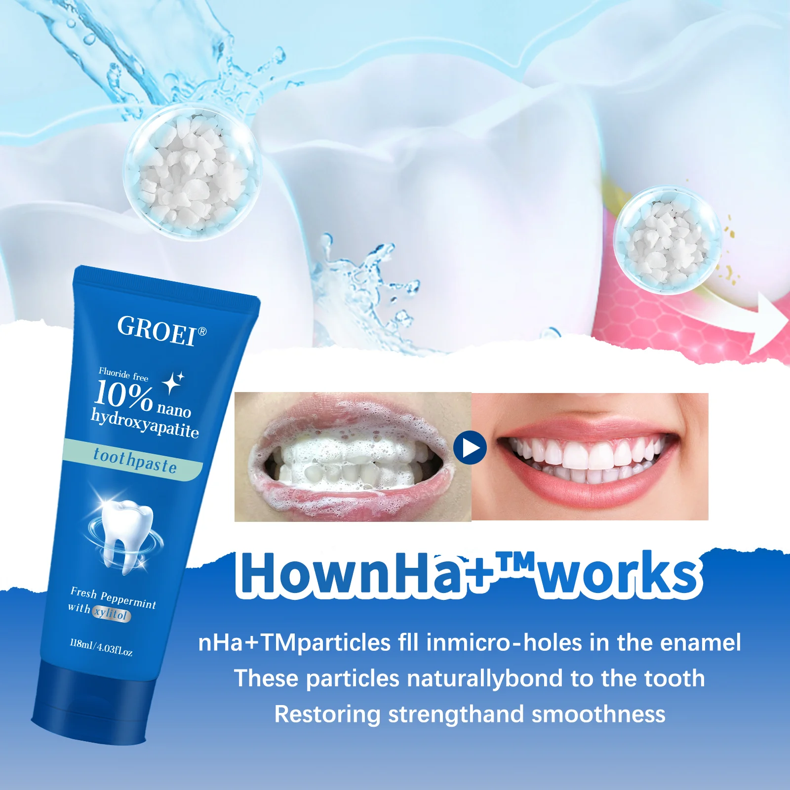 Hydroxyapatite Toothpaste Refresh Prevent Dental Cavities Stain Removal Smoke Coffee Tea Stains Sensitive Teeth Oral Hygiene thumbnail 3