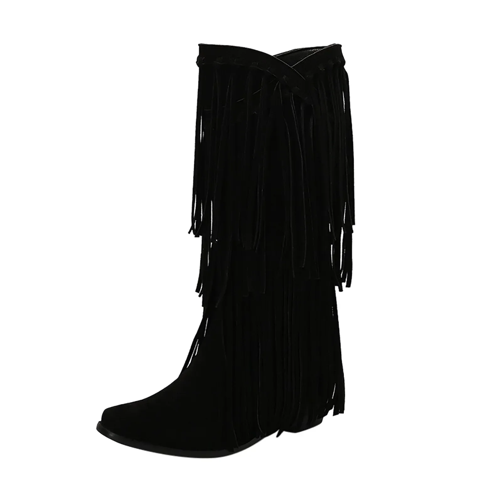 Large Size 45 Women Retro Ethnic Western Cowboy Boots Block Medium Heels Tassel Fringe Kneehigh Boot Lady Winter Shoes Free ship thumbnail 5
