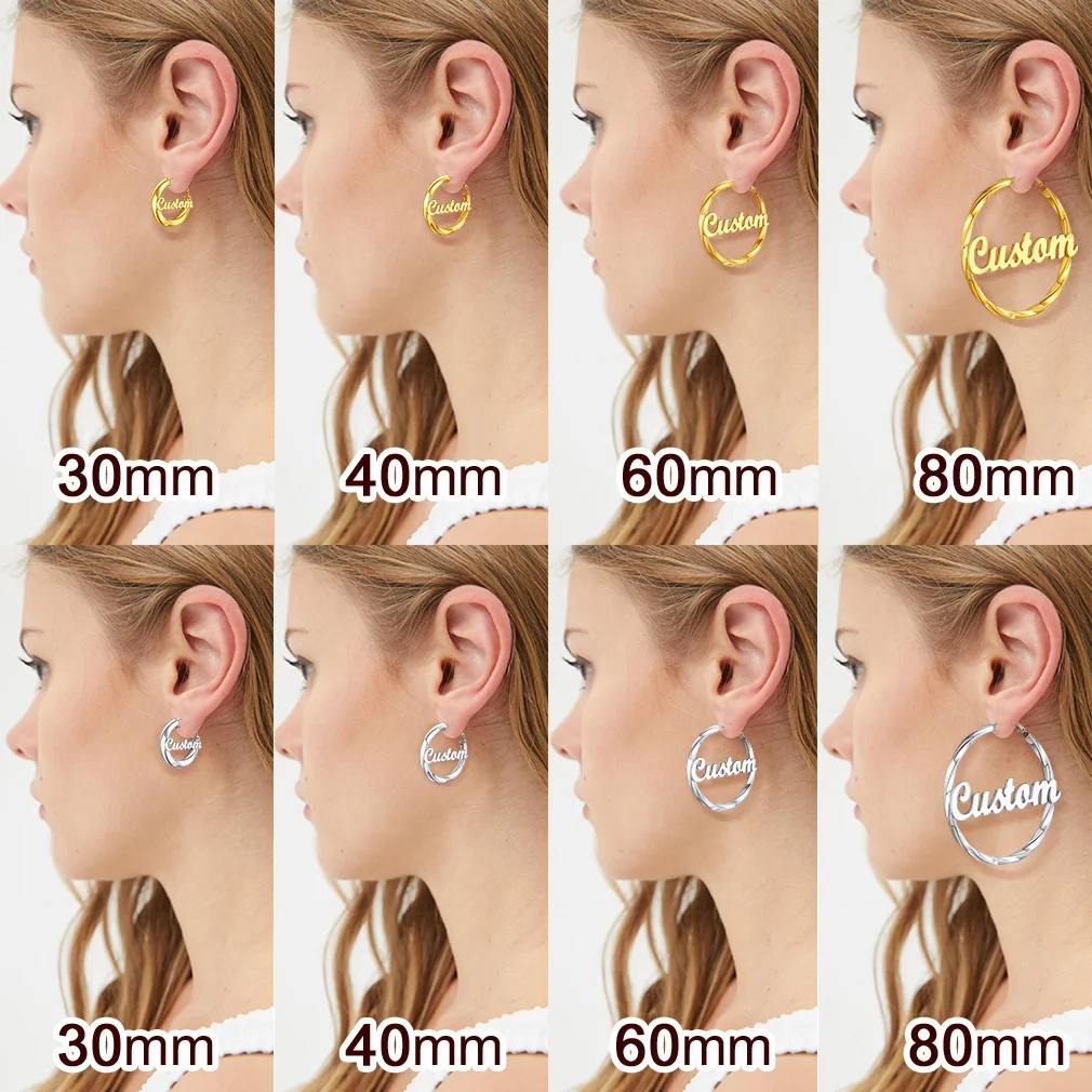 U7 40/60/70/80mm Custom Name Hoop Earrings for Women Personalized Unique Jewelry Birthday Gift for Her BFF Girlfriend Mother thumbnail 3