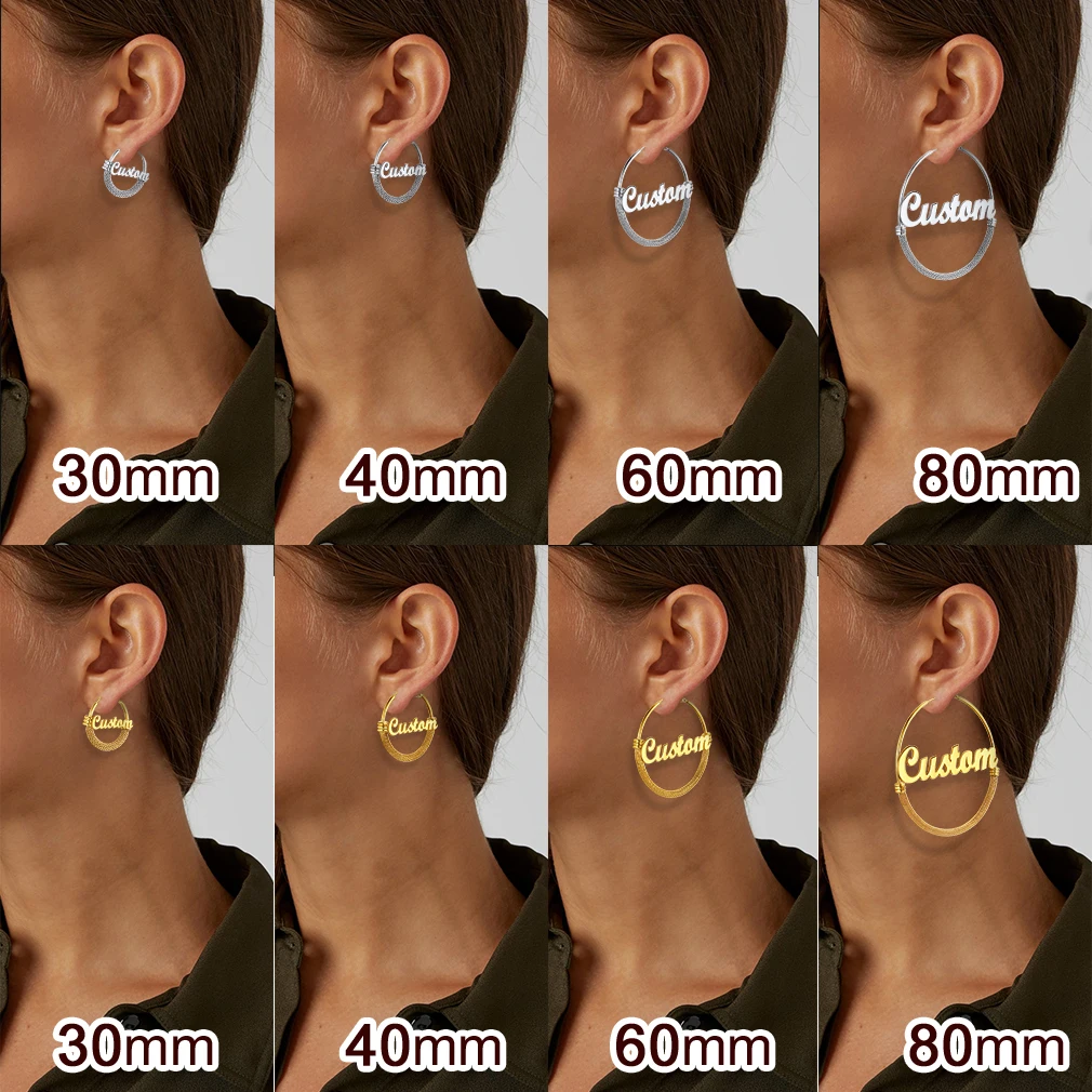 U7 40/60/70/80mm Custom Name Hoop Earrings for Women Personalized Unique Jewelry Birthday Gift for Her BFF Girlfriend Mother thumbnail 2