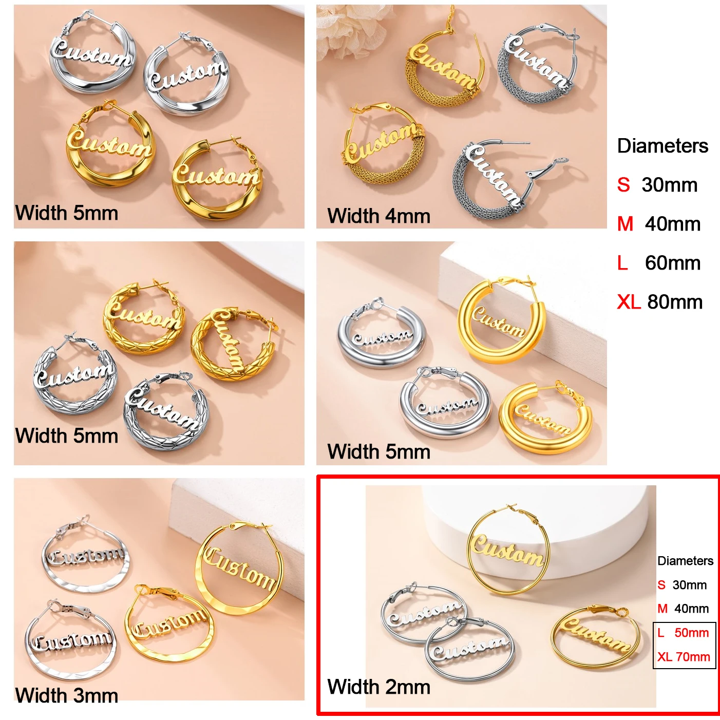 U7 40/60/70/80mm Custom Name Hoop Earrings for Women Personalized Unique Jewelry Birthday Gift for Her BFF Girlfriend Mother thumbnail 4