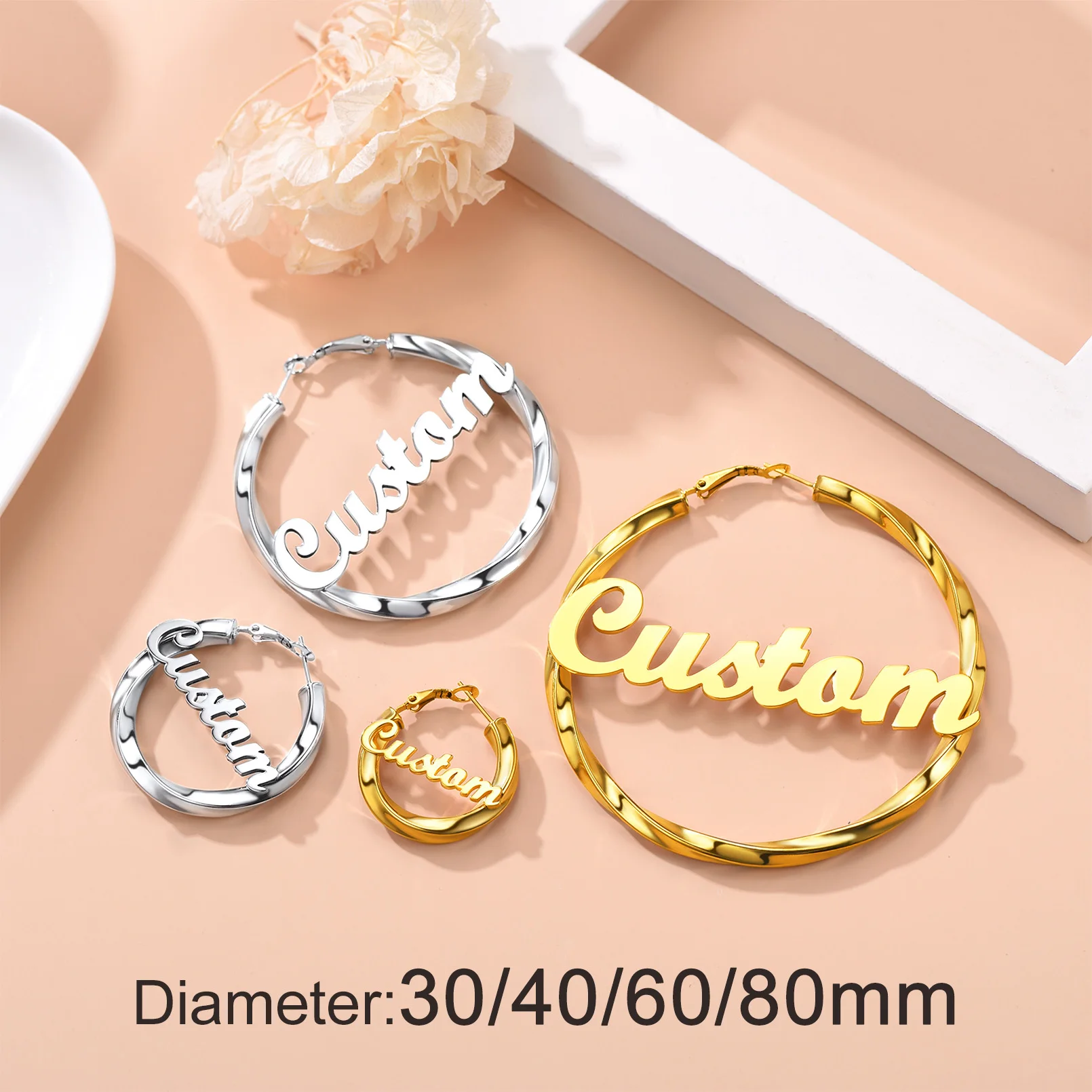U7 40/60/70/80mm Custom Name Hoop Earrings for Women Personalized Unique Jewelry Birthday Gift for Her BFF Girlfriend Mother thumbnail 5