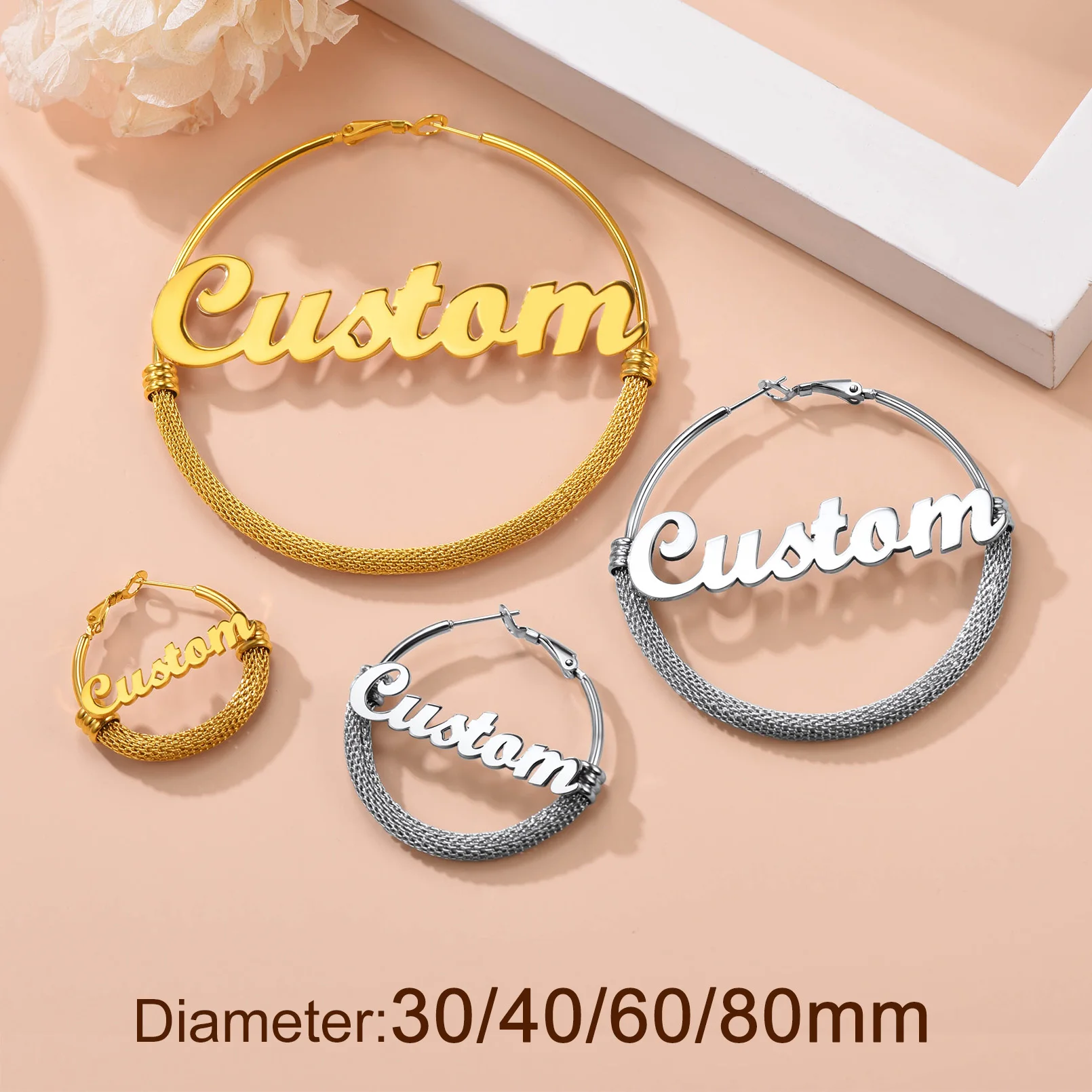 U7 40/60/70/80mm Custom Name Hoop Earrings for Women Personalized Unique Jewelry Birthday Gift for Her BFF Girlfriend Mother thumbnail 6