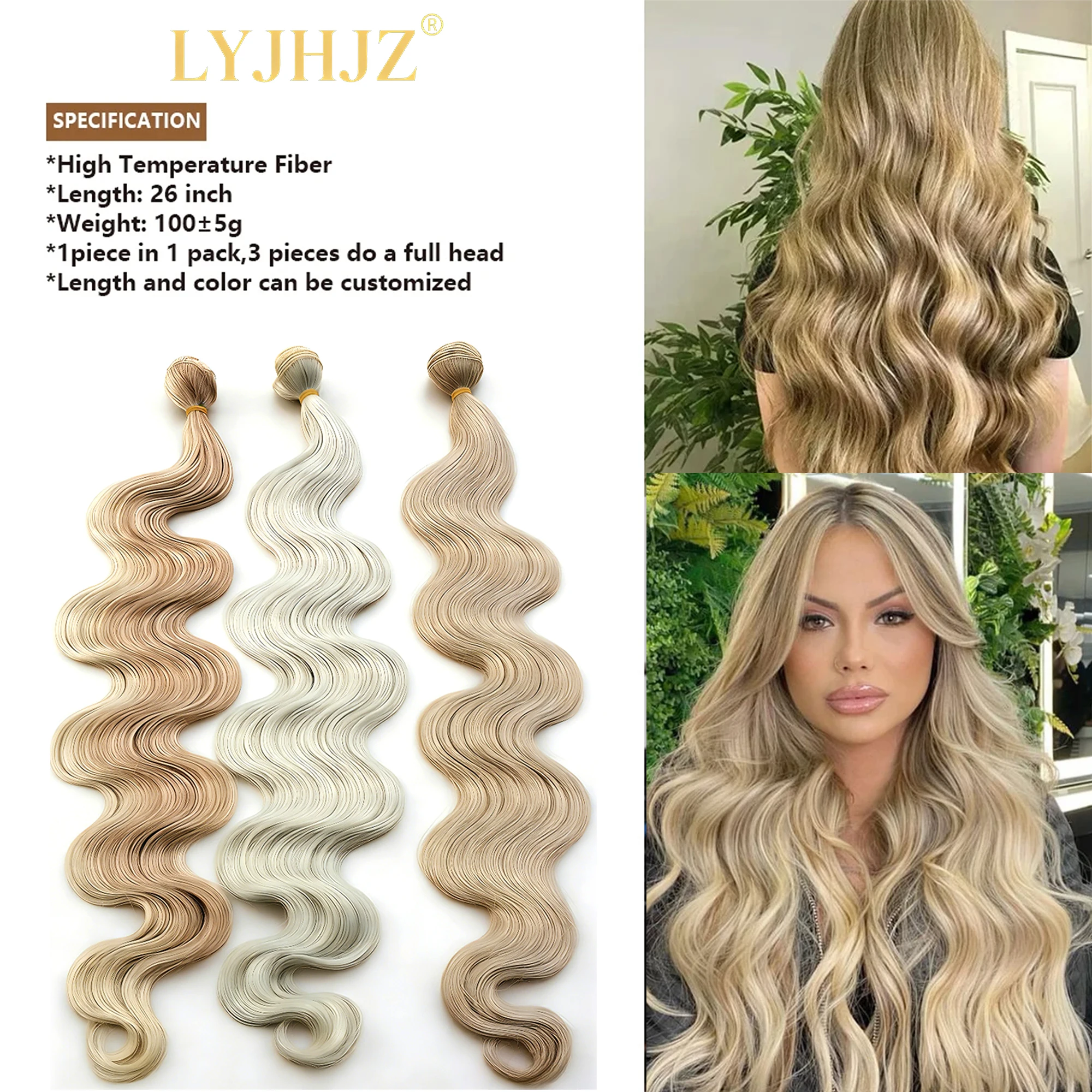 Colorful Body Wave Hair Bundles 613 Piano Blonde Natural Synthetic Hair Extensions Ombre Thick Ponytail Loose Deep Hair Weaving thumbnail 2