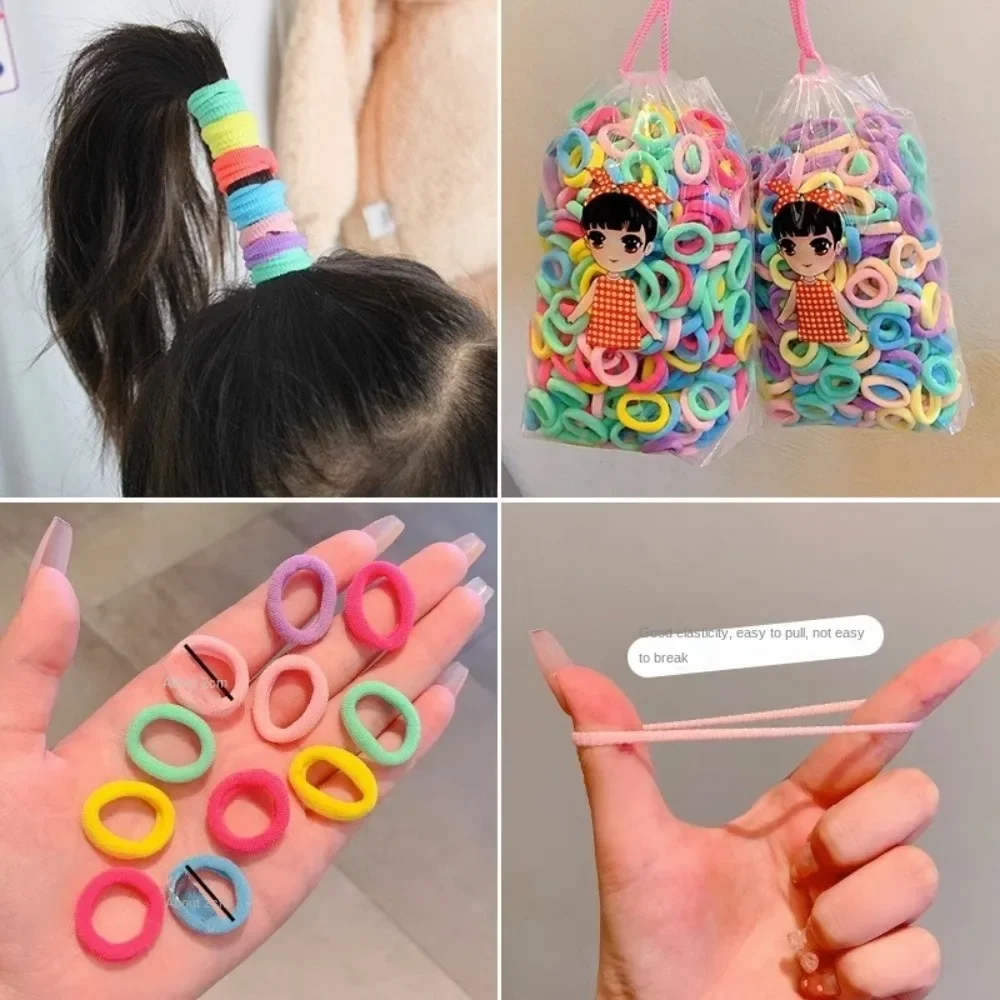 100pcs Brown Black Children's Headband Set Cute MIni Finger Hair Tie Candy Color Hair Rope No Harm Korean Hair Ring Kid Headwear thumbnail 2