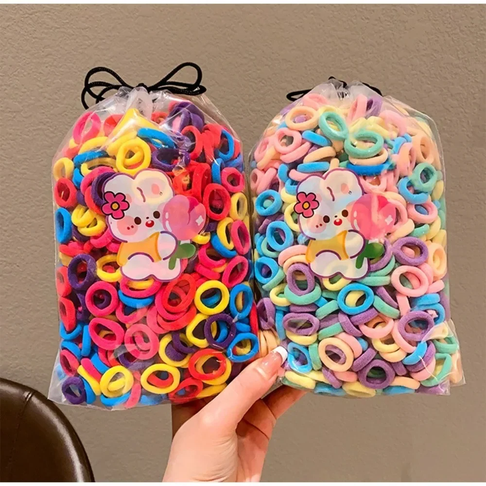 100pcs Brown Black Children's Headband Set Cute MIni Finger Hair Tie Candy Color Hair Rope No Harm Korean Hair Ring Kid Headwear