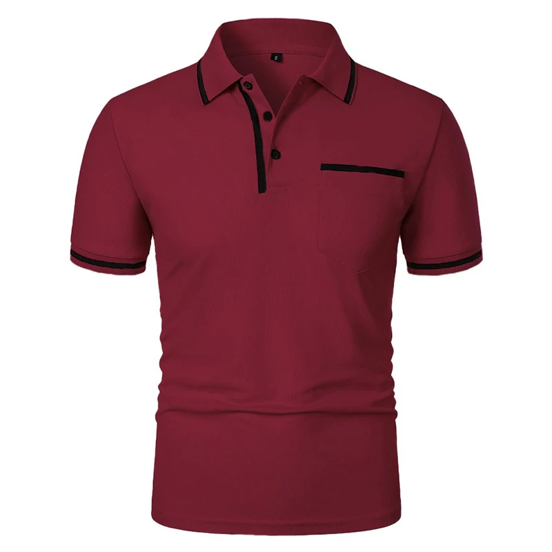 New Men's Short Sleeve Polo Shirts Solid Color Casual T-shirt Summer Trendy Breathable Loose Basic Splice Top Pockets Men Shirts thumbnail 3
