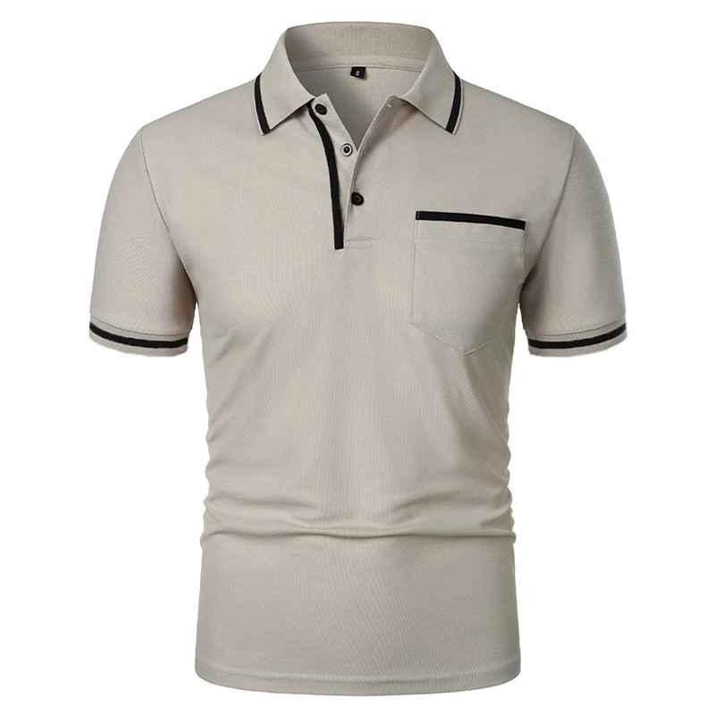 New Men's Short Sleeve Polo Shirts Solid Color Casual T-shirt Summer Trendy Breathable Loose Basic Splice Top Pockets Men Shirts thumbnail 5