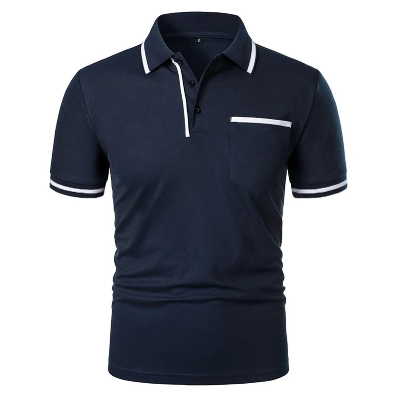 New Men's Short Sleeve Polo Shirts Solid Color Casual T-shirt Summer Trendy Breathable Loose Basic Splice Top Pockets Men Shirts thumbnail 2