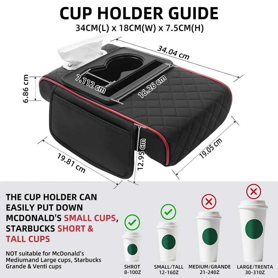 Center Console Organizer with Cup Holder Car Armrest Storage Box Armrest Heightening Cushion Pad for Car Interior Auto Accessory thumbnail 6