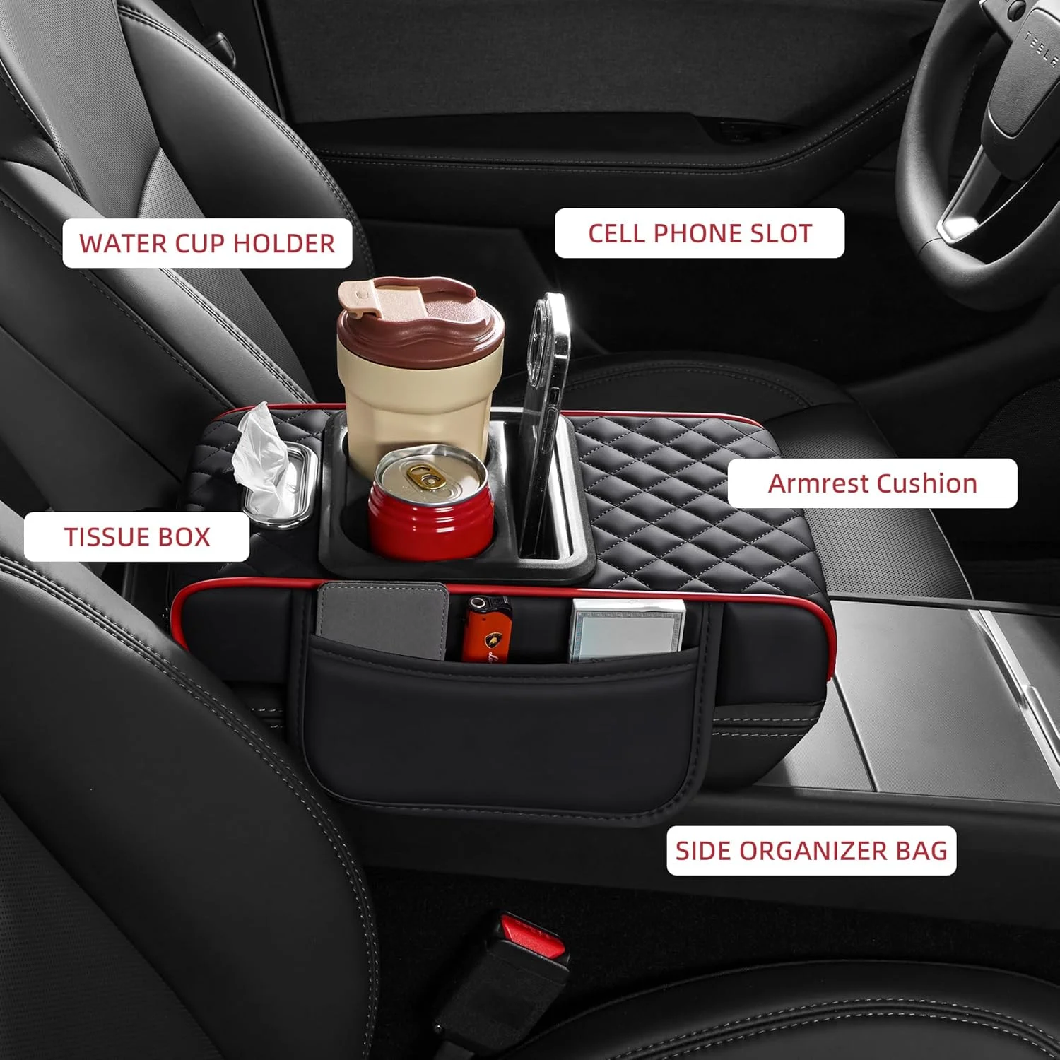 Center Console Organizer with Cup Holder Car Armrest Storage Box Armrest Heightening Cushion Pad for Car Interior Auto Accessory thumbnail 2