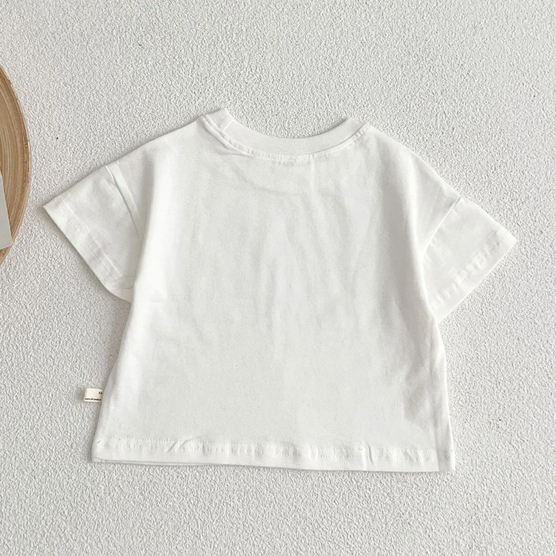 Summer Baby Boys Girls T-shirt Toddler Solid Color Top Clothes Korean Style Infant Baby Boys Girls Short Sleeves T-shirt Clothes thumbnail 2