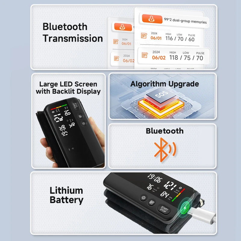 Arm Blood Pressure Monitor Portable Tonometer Bluetooth Digital Tensiometer LCD Large Display Screen Large Cuff Sphygmomanometer thumbnail 2