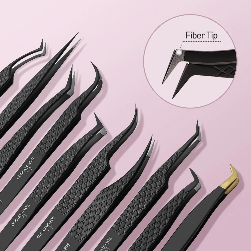 SAKURAHANA Professional Eyelash Tweezers Black Fiber Tip For Lash Extensions Mega Volume Mink Lashes Tool Makeup Artist Kit thumbnail 5
