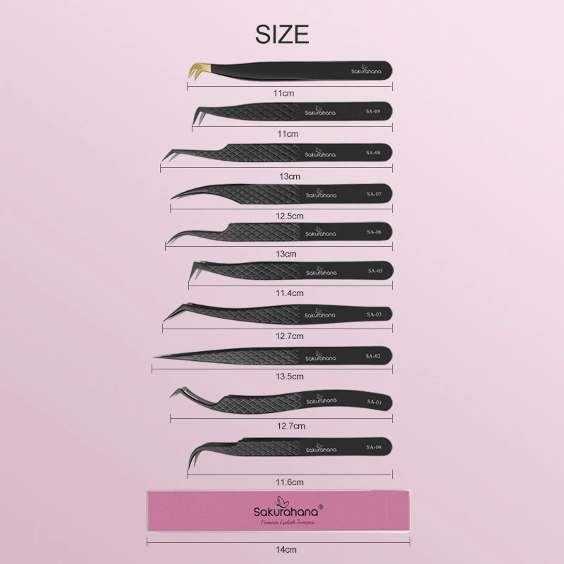 SAKURAHANA Professional Eyelash Tweezers Black Fiber Tip For Lash Extensions Mega Volume Mink Lashes Tool Makeup Artist Kit thumbnail 6