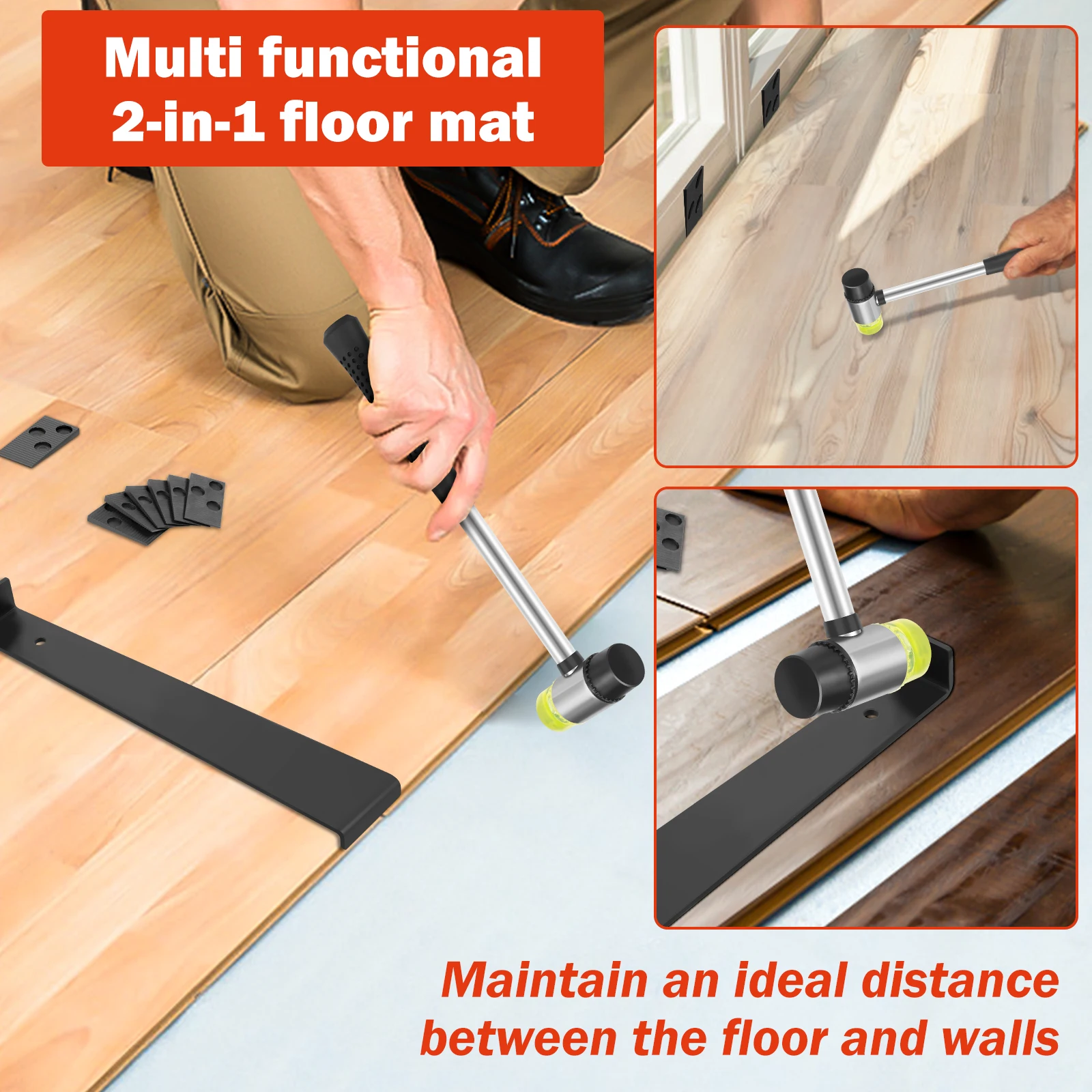 23Pcs Wood Floor Installation Kit Complete Laminate Wood Flooring Tool with Double Faced Hammer Heavy Duty Pull Bar Tool thumbnail 4