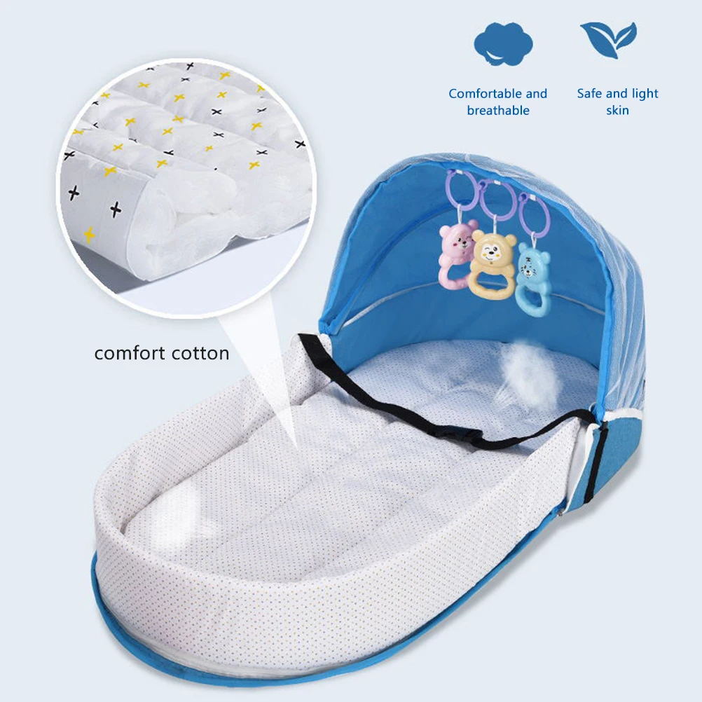 Baby Travel Bed Tight Stitching Baby Travel Cot Soft Linen Cotton Tear Resistant Multifunctional Comfortable Touch for Garden thumbnail 5