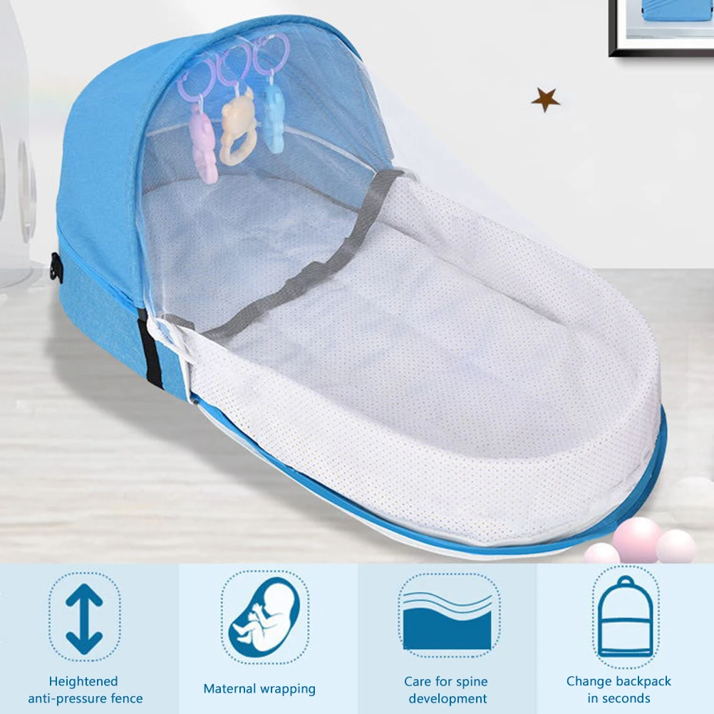 Baby Travel Bed Tight Stitching Baby Travel Cot Soft Linen Cotton Tear Resistant Multifunctional Comfortable Touch for Garden thumbnail 2