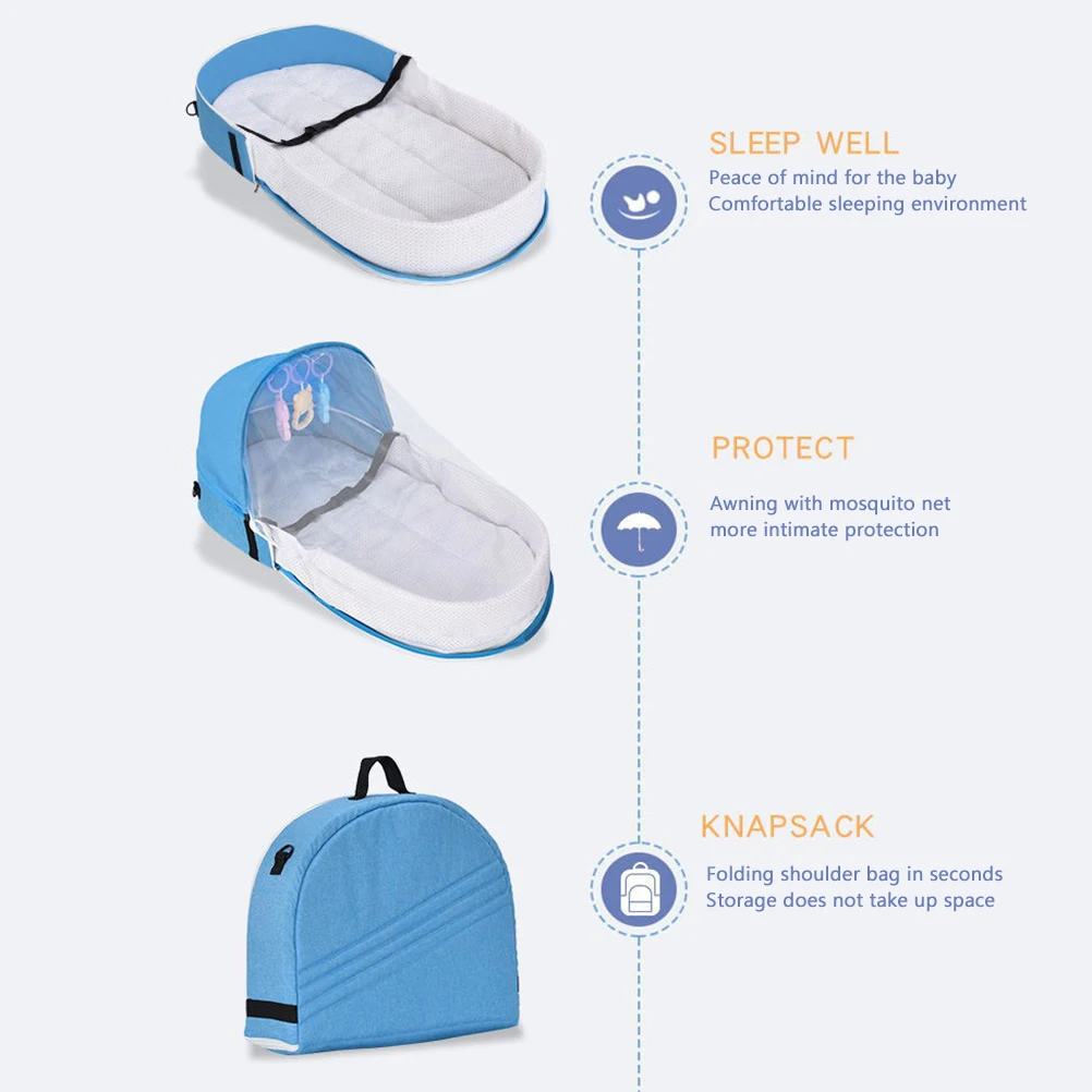 Baby Travel Bed Tight Stitching Baby Travel Cot Soft Linen Cotton Tear Resistant Multifunctional Comfortable Touch for Garden thumbnail 4