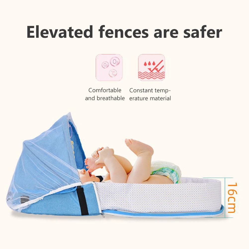 Baby Travel Bed Tight Stitching Baby Travel Cot Soft Linen Cotton Tear Resistant Multifunctional Comfortable Touch for Garden thumbnail 6