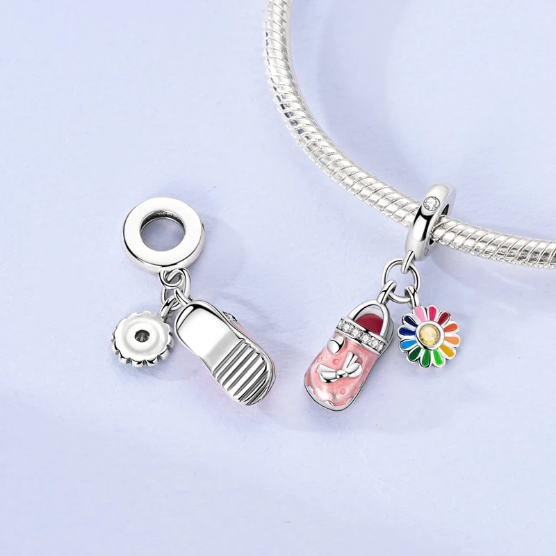 925 Sterling Silver Summer Series Charms Slippers Coconut Tree Bead Pendant Fit Original Bracelets Fashion DIY Jewelry Gift thumbnail 2
