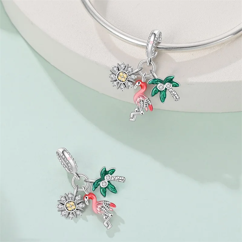925 Sterling Silver Summer Series Charms Slippers Coconut Tree Bead Pendant Fit Original Bracelets Fashion DIY Jewelry Gift thumbnail 5