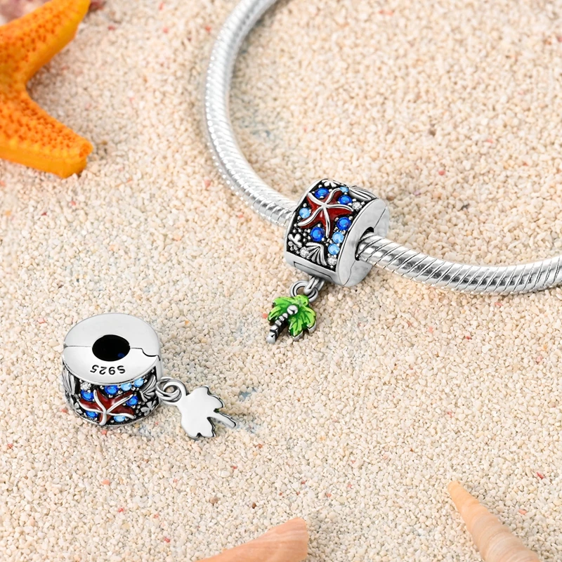 925 Sterling Silver Summer Series Charms Slippers Coconut Tree Bead Pendant Fit Original Bracelets Fashion DIY Jewelry Gift thumbnail 6