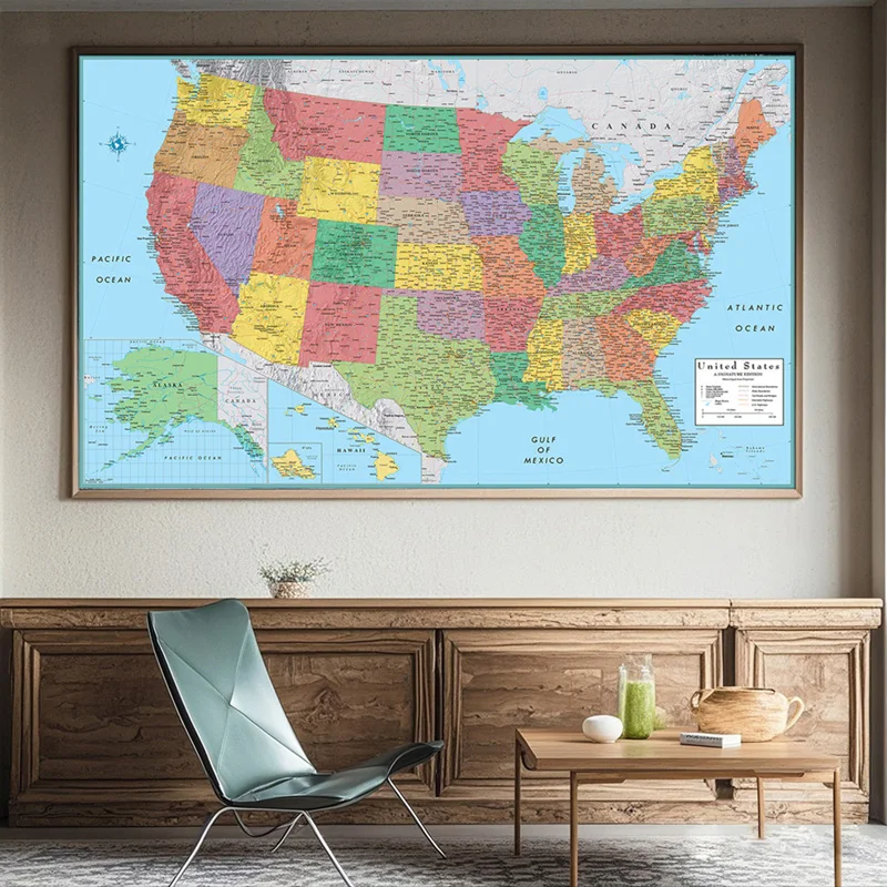 Canvas US American Administrative Map Unframed In English Prints Art Pictures Decoration Office Wall Decor Map School Supplies thumbnail 2