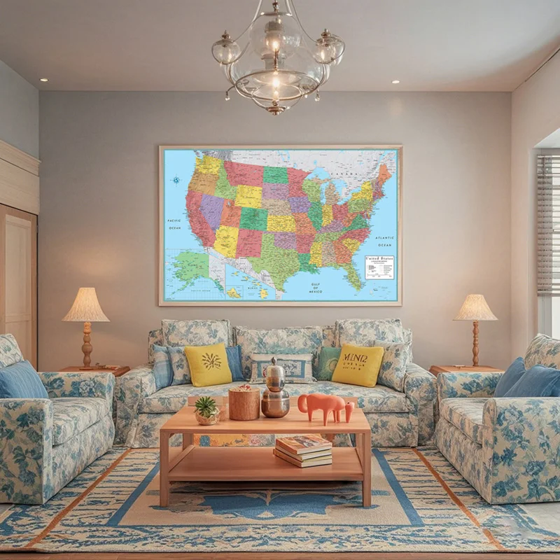 Canvas US American Administrative Map Unframed In English Prints Art Pictures Decoration Office Wall Decor Map School Supplies thumbnail 4