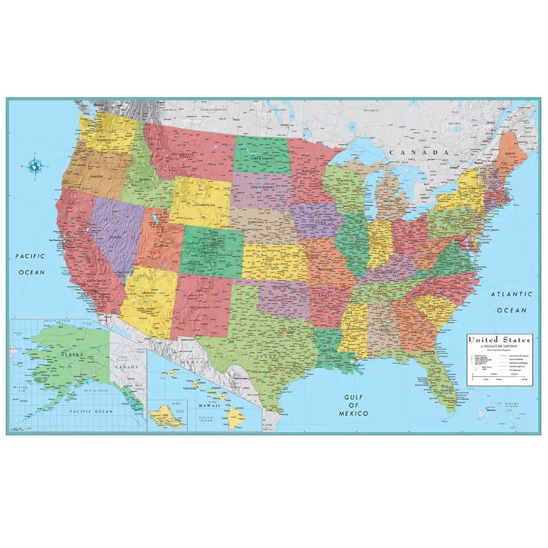Canvas US American Administrative Map Unframed In English Prints Art Pictures Decoration Office Wall Decor Map School Supplies thumbnail 3