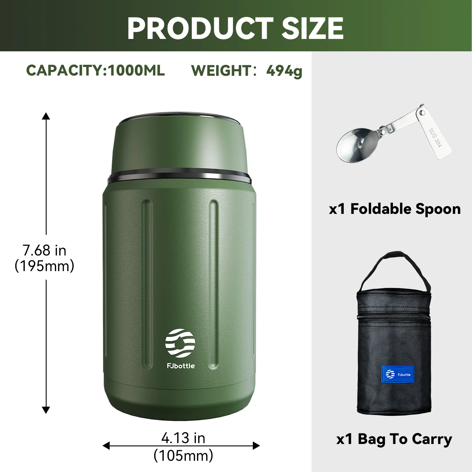 Fjbottle lunch box Stainless Steel Food containers with bag Thermal lunch box Free Spoon 1000ml thumbnail 5