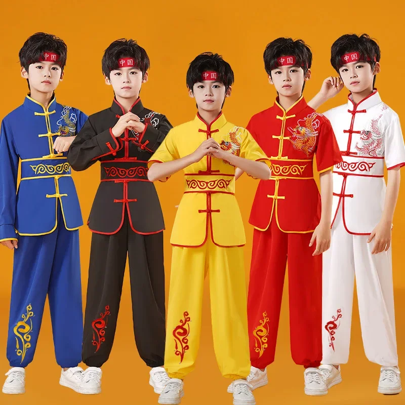 Summer Martial Arts Children's Sets Dragon Wushu Girls Clothing Costumes Tai Chi Kids Outfit Cosplay Boys Suit Kung Fu Baby