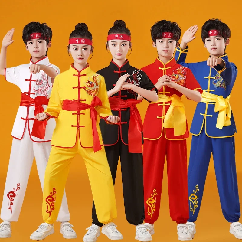 Summer Martial Arts Children's Sets Dragon Wushu Girls Clothing Costumes Tai Chi Kids Outfit Cosplay Boys Suit Kung Fu Baby thumbnail 3