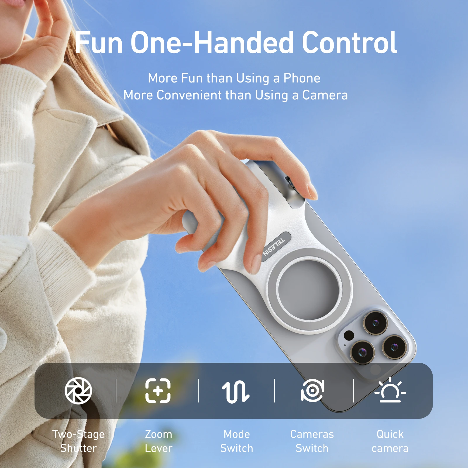 TELESIN Magnetic Phone Camera Shoot Hand Grip Phone Holder Shooting Aid Remote Control Handle for Iphone HUAWEI SAMSUNG Phone thumbnail 6