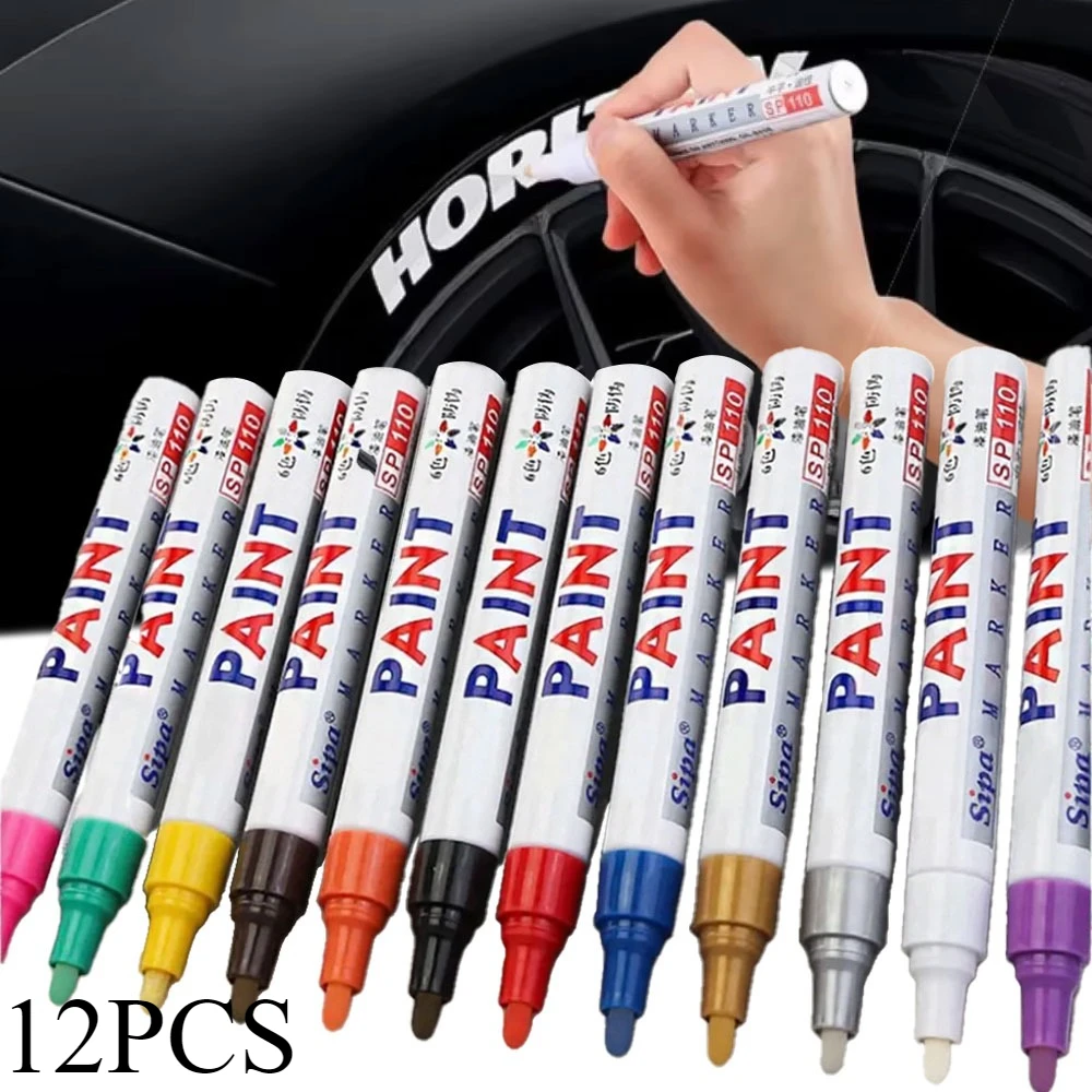 12PCS White Oil Paint Markers for Graffiti Tyre Writing Art DIY Crafts Office School Supplies Fine Tip Permanent Markers