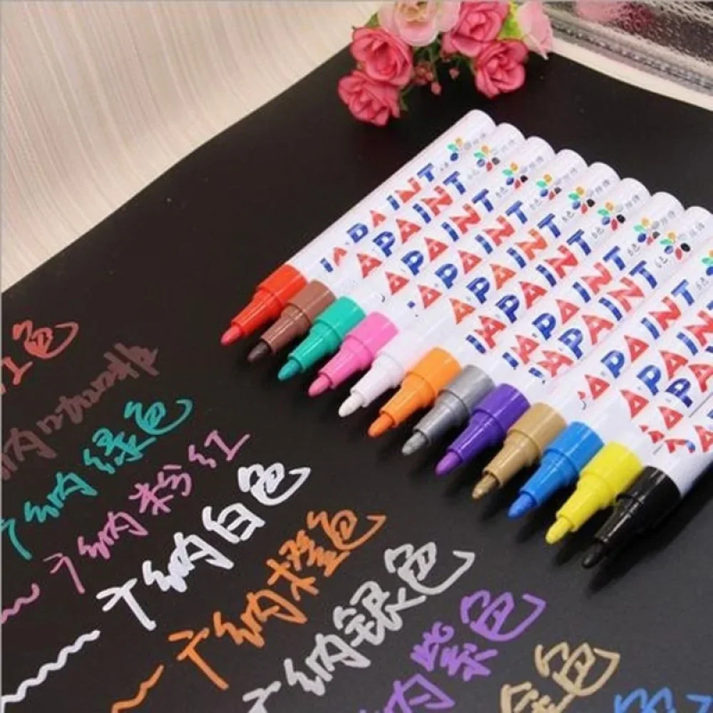 12PCS White Oil Paint Markers for Graffiti Tyre Writing Art DIY Crafts Office School Supplies Fine Tip Permanent Markers thumbnail 2
