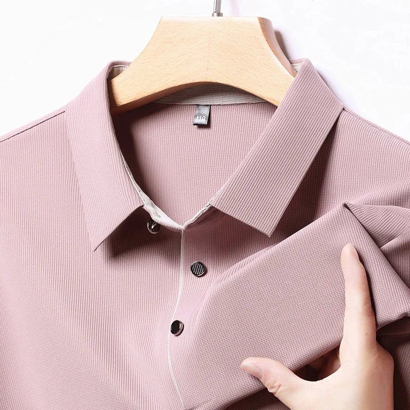 2025 New Men's Business Casual Long Sleeved Shirt Solid Color Polo Shirt Fashionable Breathable Comfortable Versatile Top thumbnail 3
