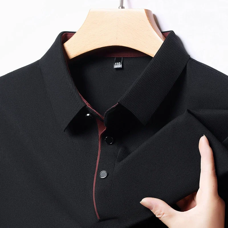 2025 New Men's Business Casual Long Sleeved Shirt Solid Color Polo Shirt Fashionable Breathable Comfortable Versatile Top thumbnail 6